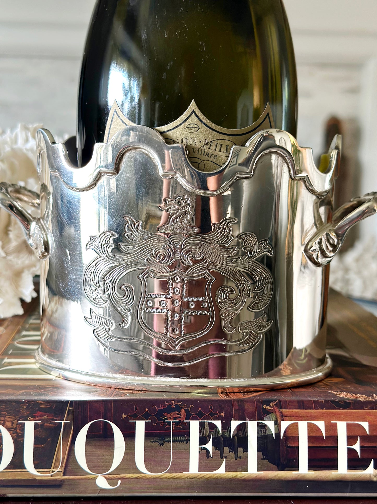 Vintage Silverplate Armorial Champagne or Wine Sleeve Holder