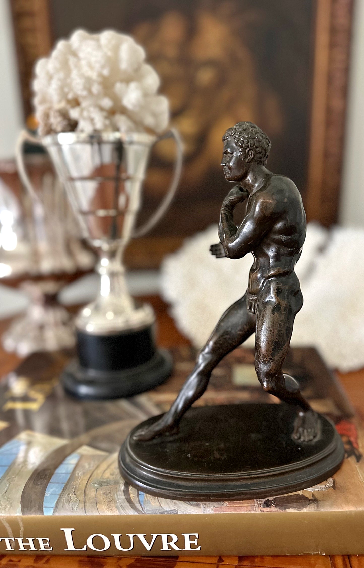 19th Century Grand Tour Bronze Figure of Greek Wrestler Damoxenos
