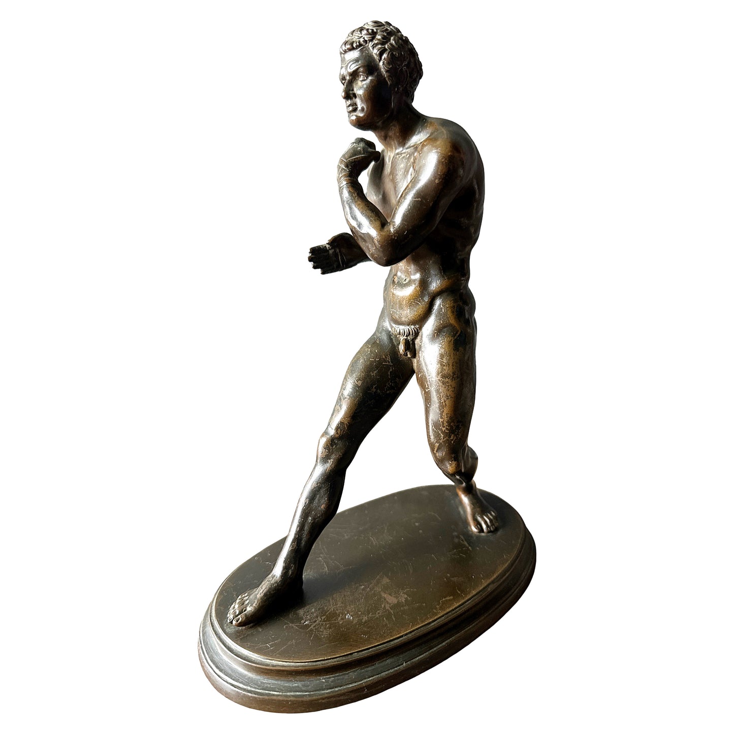 19th Century Grand Tour Bronze Figure of Greek Wrestler Damoxenos