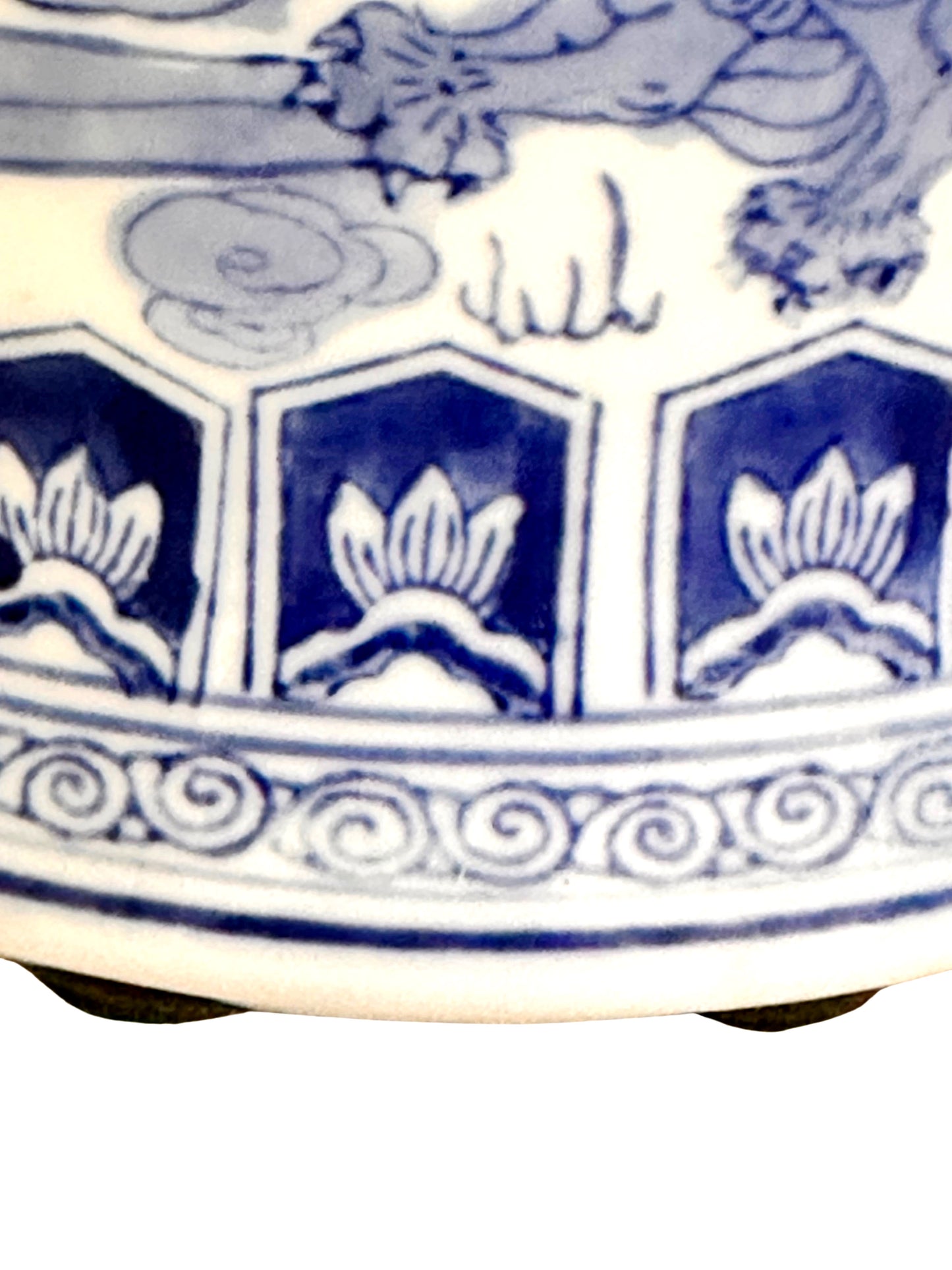 Vintage Chinese Blue and White Temple Jars Depicting Foo Dogs - a Pair