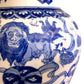 Vintage Chinese Blue and White Temple Jars Depicting Foo Dogs - a Pair