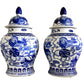 Vintage Chinese Blue and White Temple Jars Depicting Foo Dogs - a Pair