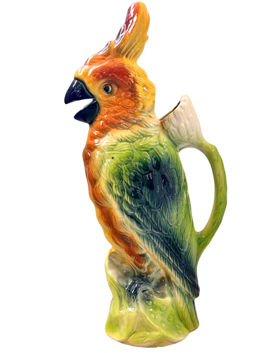 Antique French Majolica Cockatoo or Parrot Pitcher by St. Clement Potteries c.1920s