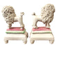 Antique Diminutive Staffordshire Chelsea Confetti Poodles on Pedestals c.1910-1920