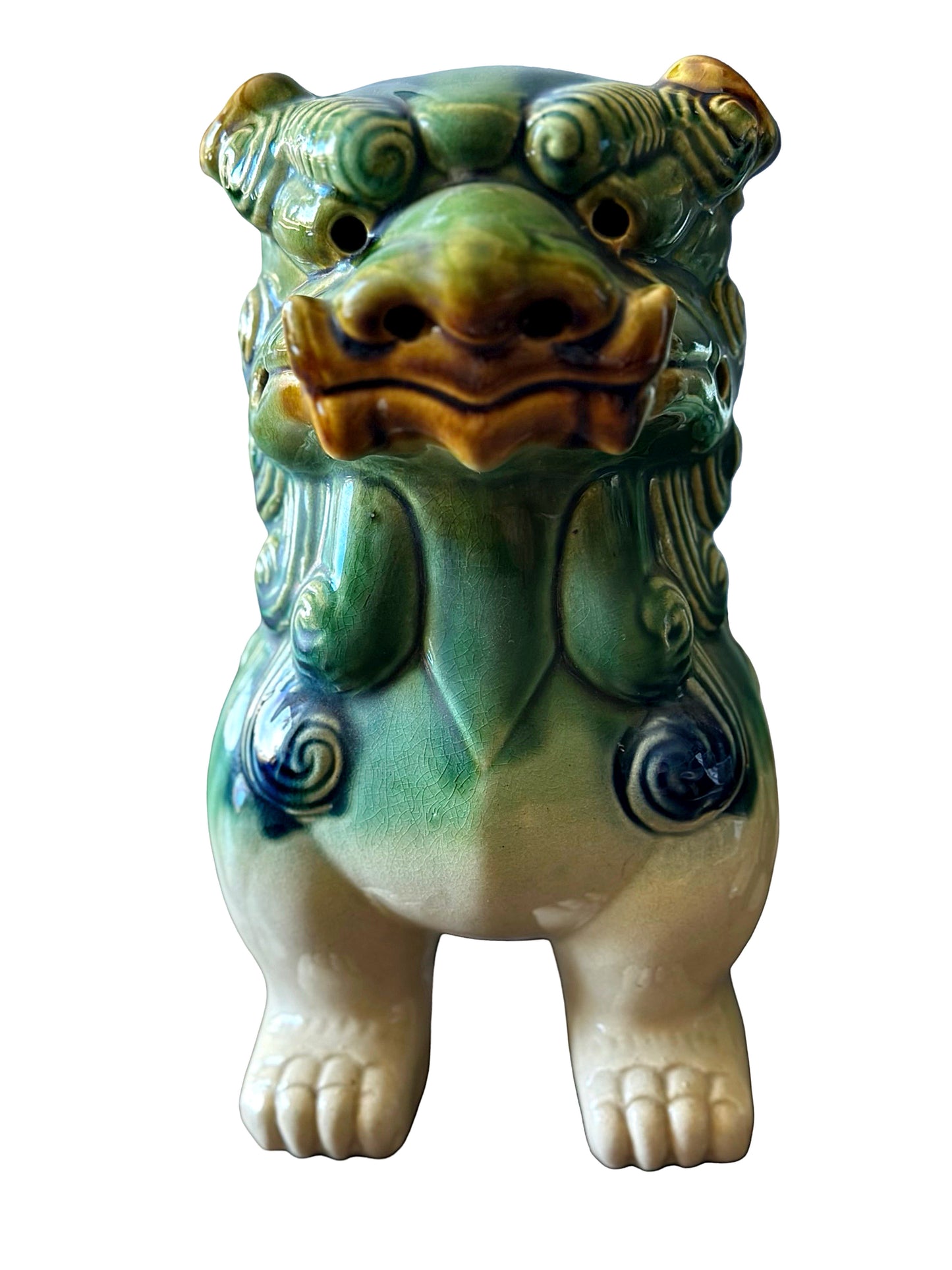 Large Mid Century Chinese Glazed Ceramic Foo Dogs - a Pair