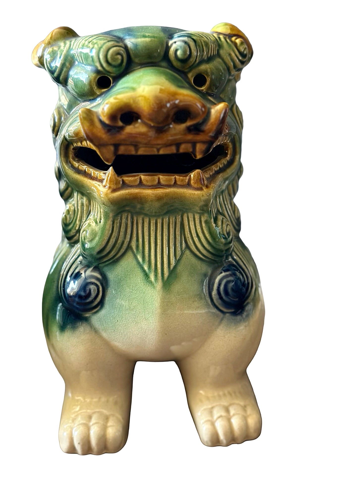 Large Mid Century Chinese Glazed Ceramic Foo Dogs - a Pair
