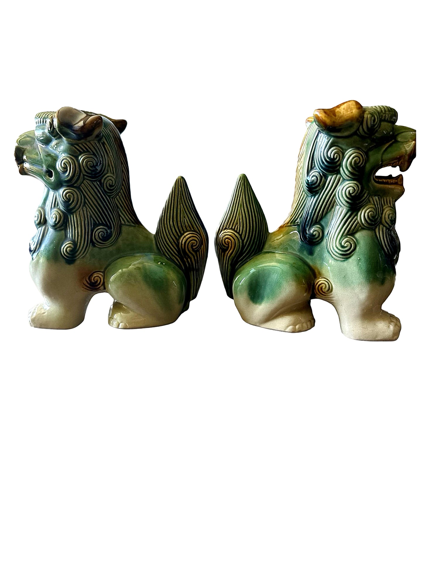 Large Mid Century Chinese Glazed Ceramic Foo Dogs - a Pair