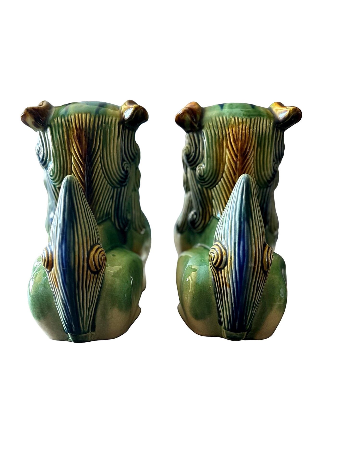 Large Mid Century Chinese Glazed Ceramic Foo Dogs - a Pair