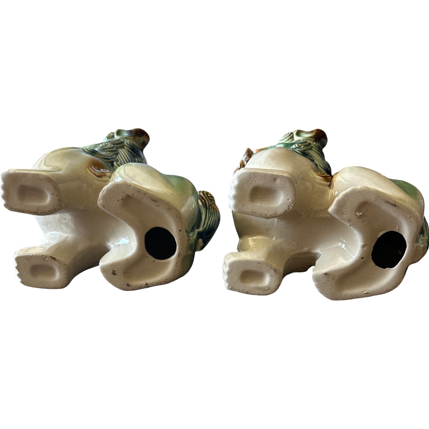 Large Mid Century Chinese Glazed Ceramic Foo Dogs - a Pair