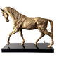 Mid Century Brutalist Style Gilt Metal Horse Sculpture or Statue on Black Stone Base