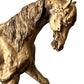 Mid Century Brutalist Style Gilt Metal Horse Sculpture or Statue on Black Stone Base