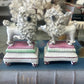 Antique Diminutive Staffordshire Chelsea Confetti Poodles on Pedestals c.1910-1920