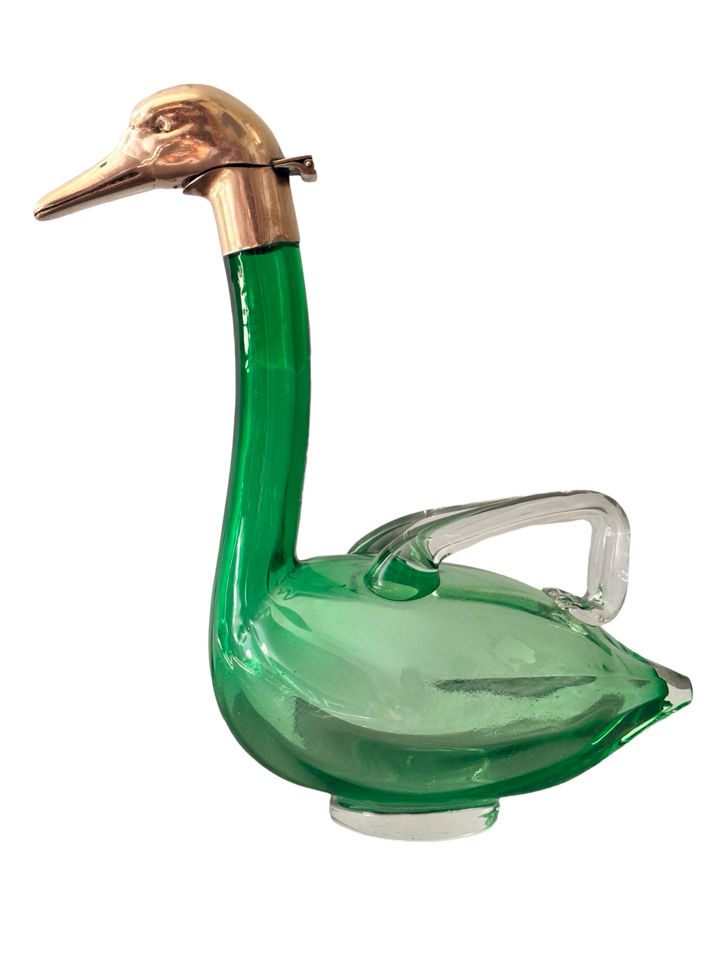 Art Deco Austrian Brass and Emerald Green Crystal Swan Decanter - c.1930s Grandmillenial