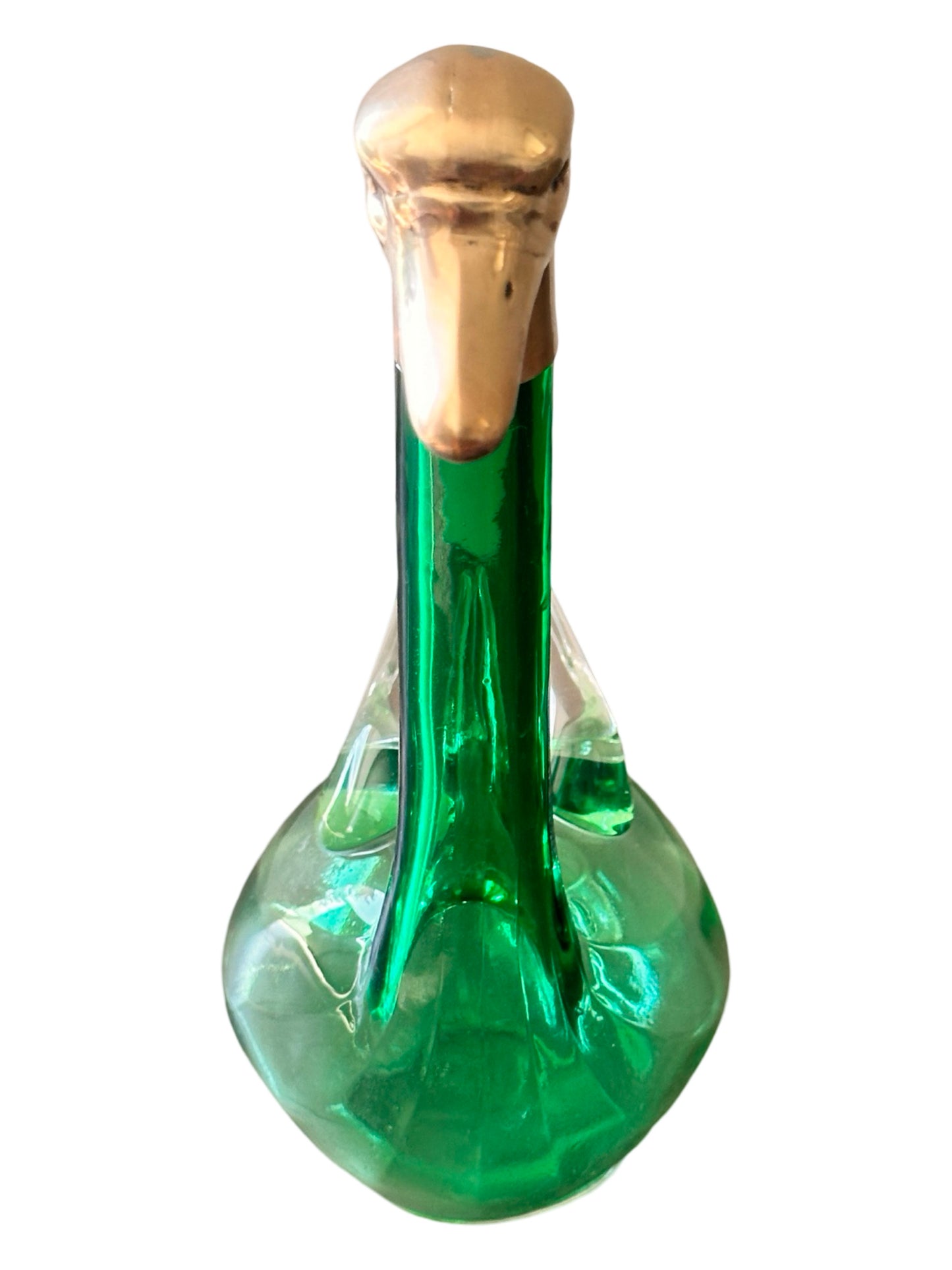 Art Deco Austrian Brass and Emerald Green Crystal Swan Decanter - c.1930s Grandmillenial