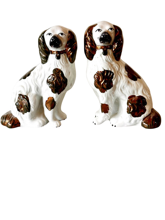 Rare Pair of Staffordshire Copper Luster Standing Spaniels or Mantle Dogs - c.1850-1860