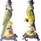 Vintage Glazed Ceramic Parrot Candleholders With Bronze Detail - a Pair