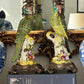 Vintage Glazed Ceramic Parrot Candleholders With Bronze Detail - a Pair