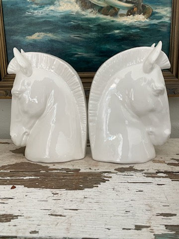 Pair of Vintage Ceramic Horse Head Bookends made by Hispania a LLadro Company