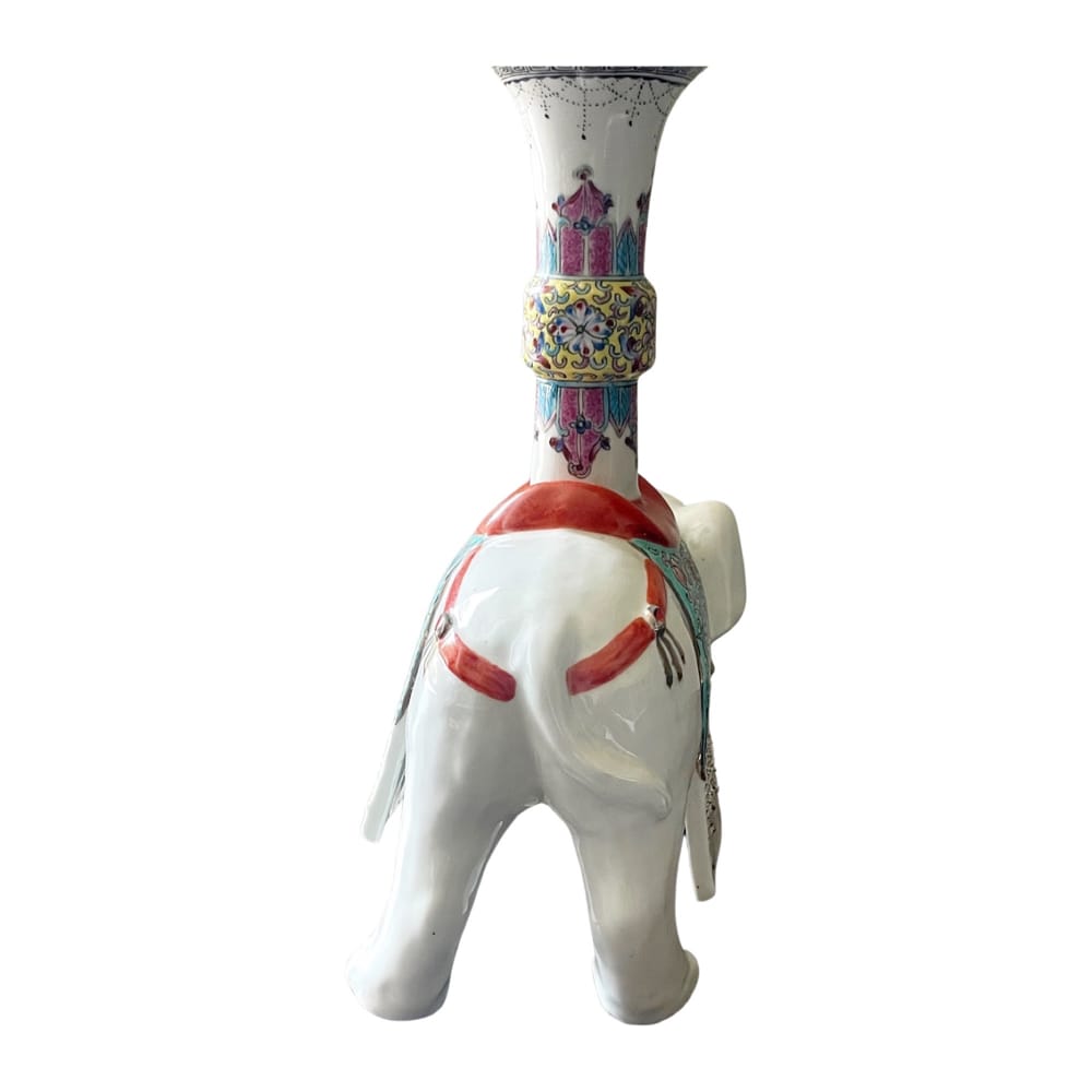 Vintage Chinese Famille Rose Porcelain Elephant Joss Stick or Candle Holder