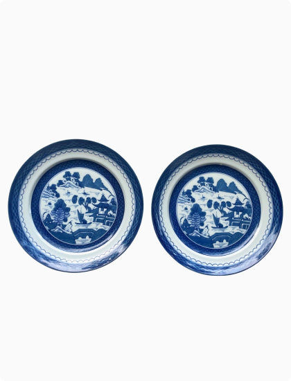 Mottahedeh Blue Canton Cake or Charger Platters (a Pair)