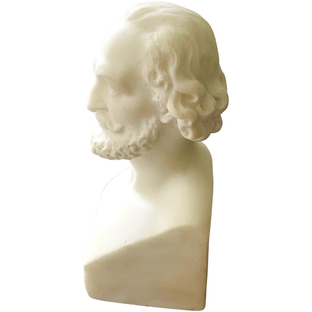 Vintage Carved Marble Bust or Statue of William Shakespeare