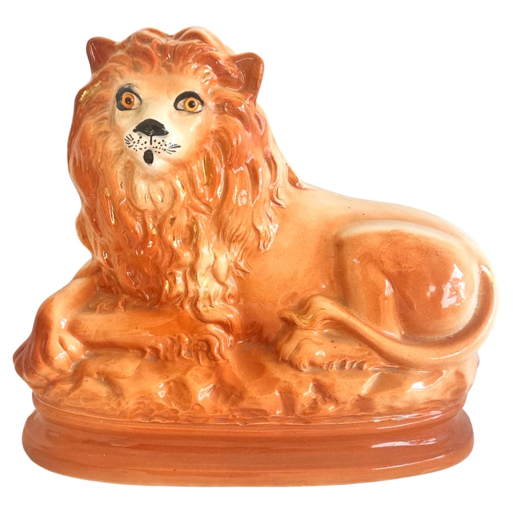 Victorian Staffordshire Lion with Glass Eyes c.1900