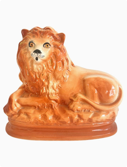 Victorian Staffordshire Lion with Glass Eyes c.1900